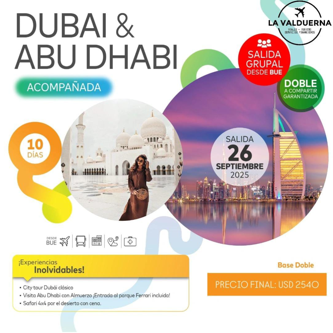 Dubái & Abu Dhabi – Salida 26 de Septiembre 2025 Tour Dubái y Abu Dhabi con La Valduerna