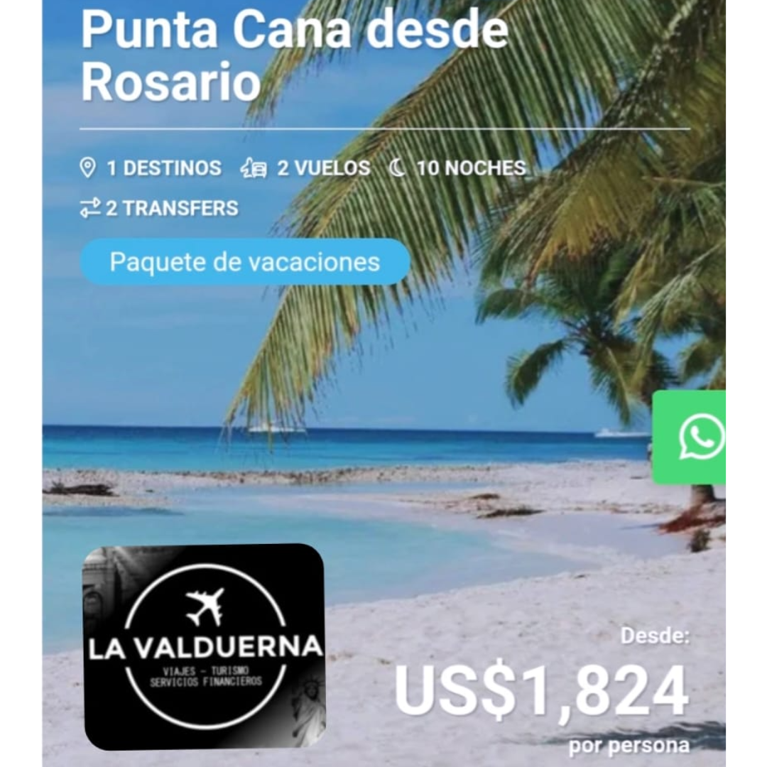 Paquete de vacaciones a Punta Cana desde Rosario con La Valduerna